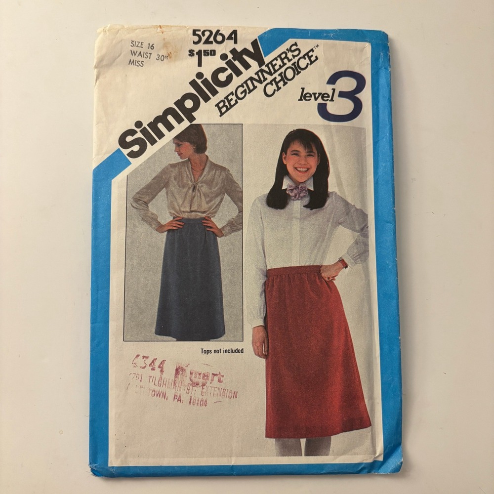 VTG 80s Simplicity 5264 Beginner Mid Calf Skirt Pattern Size 16 Waist 30 UNCUT